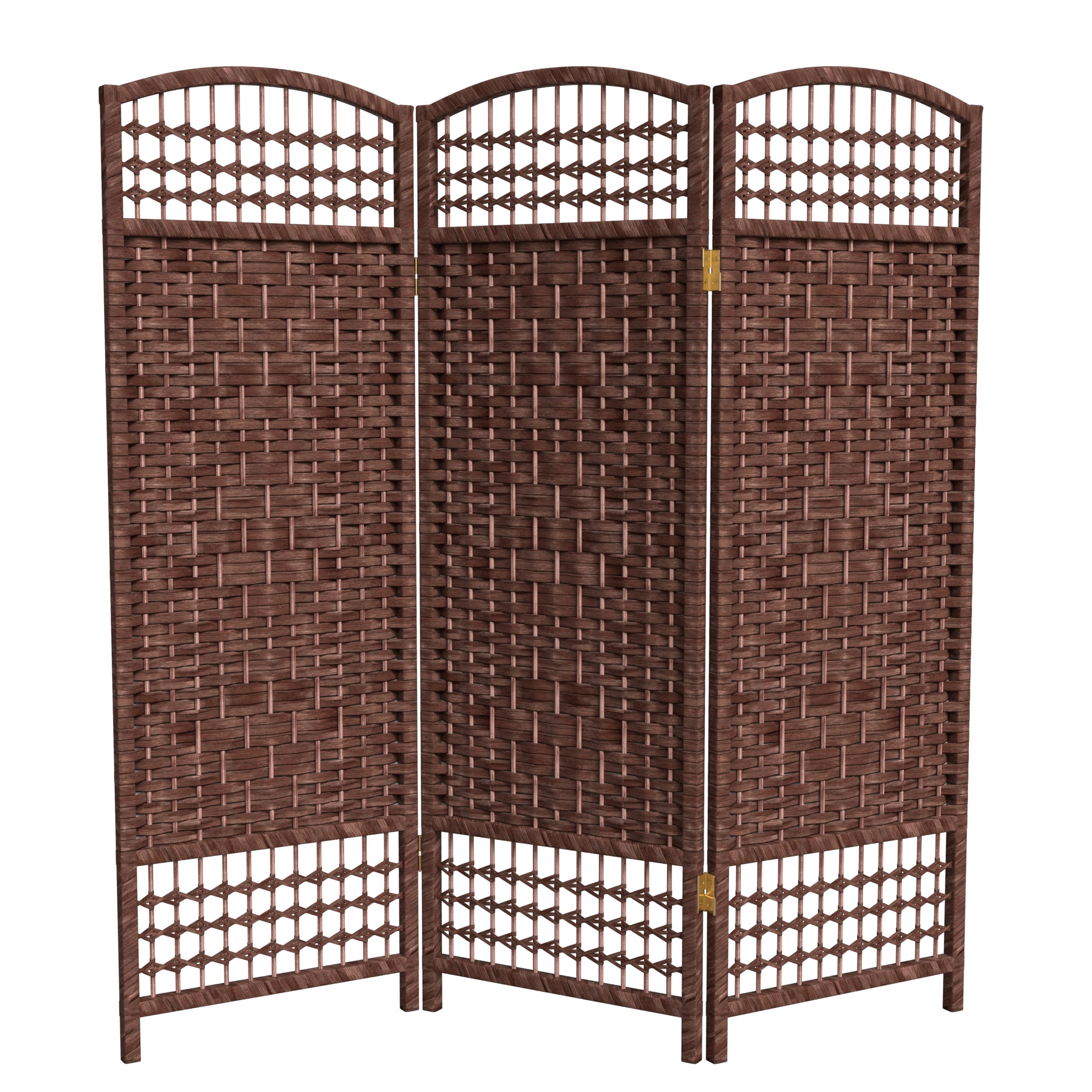 Red Lantern 4 ft. Folding Screen Room Divider - Short Fiber Weave, Dark Red, 3 Panels