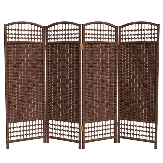 Red Lantern 4 ft. Short Fiber Weave Folding Screen - Dark Red - 4 Panels