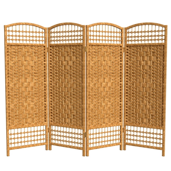 Red Lantern 4 ft. Short Fiber Weave Folding Screen - Light Beige - 4 Panels