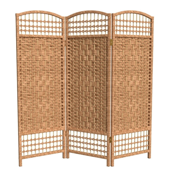 Red Lantern 4 ft. Short Fiber Weave Folding Screen - Natural - 3 Panels