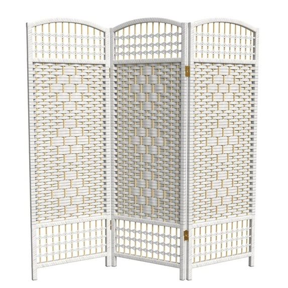 Red Lantern 4 ft. Short Fiber Weave Folding Screen - White - 3 Panels