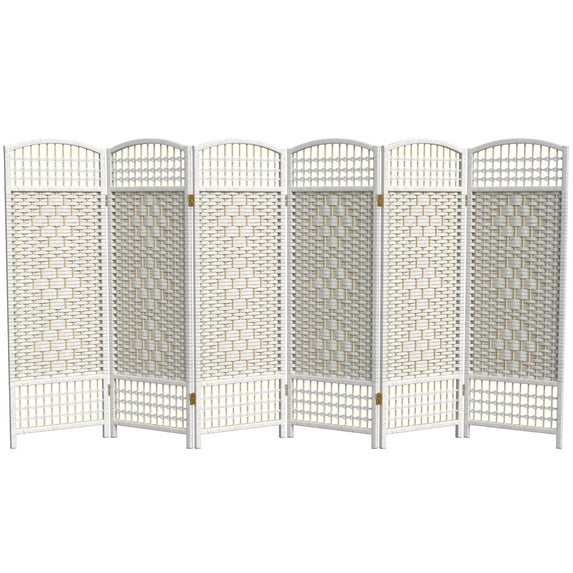 Red Lantern 4 ft. Short Fiber Weave Folding Screen - White - 6 Panels
