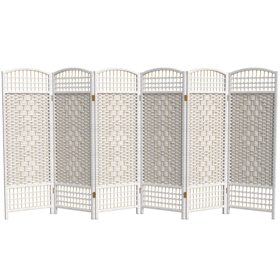 Red Lantern 4 ft. Short Fiber Weave Folding Screen - White - 6 Panels