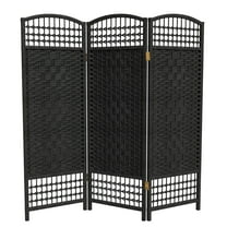 Red Lantern 4 ft. Short Fiber Weave Folding Screen - Black - 3 Panels