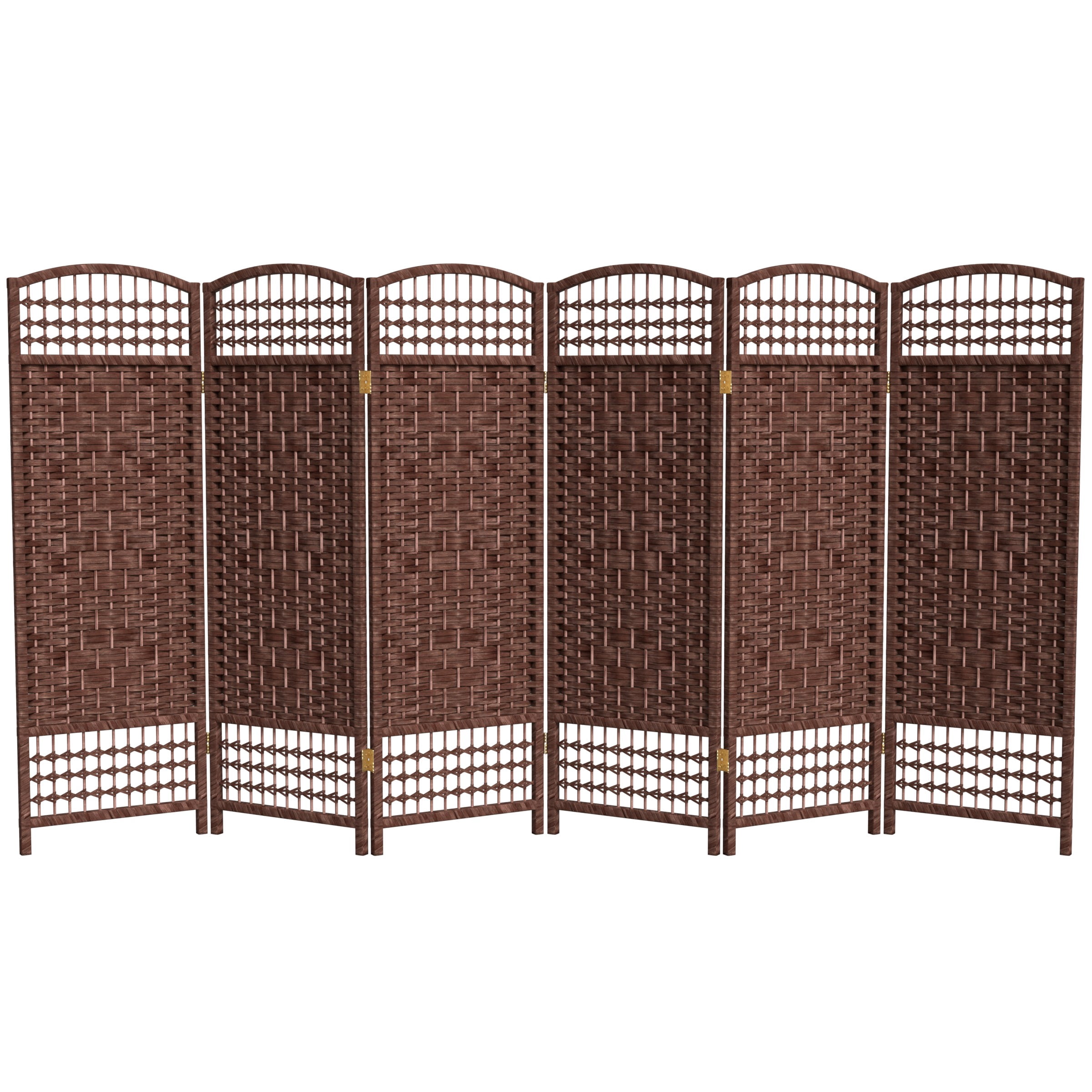Red Lantern 4 ft Short Fiber Weave Folding Room Divider Screen with Dark Red 6 Panels