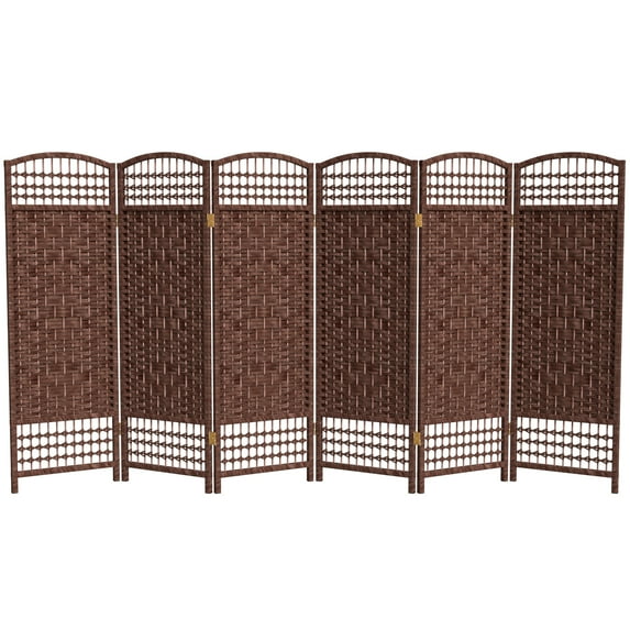 Red Lantern 4 ft. Short Fiber Weave Folding Screen - Dark Red - 6 Panels