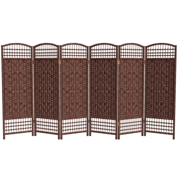 Red Lantern 4 ft Short Fiber Weave Folding Room Divider Screen with Dark Red 6 Panels