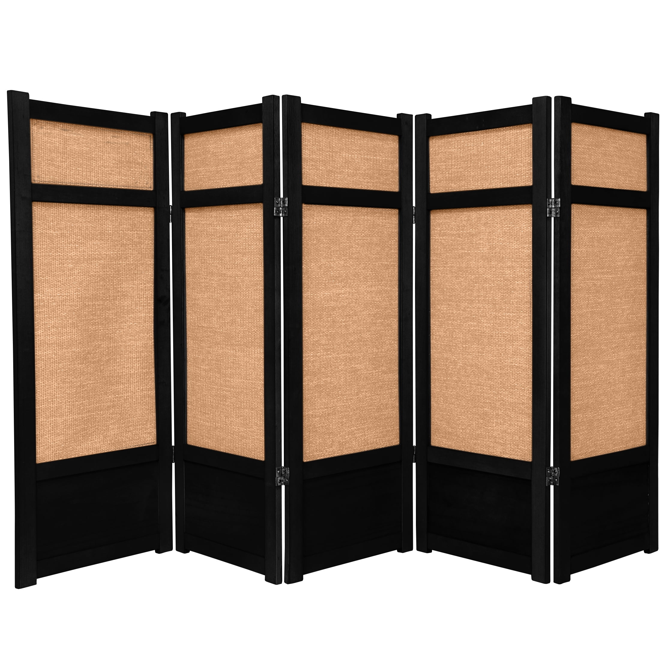 Red Lantern 4 ft. Short Low Jute Shoji Screen - 5 Panel - Black