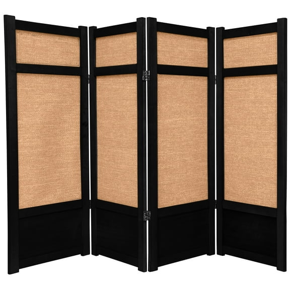 Red Lantern 4 ft. Short Low Jute Shoji Screen - 4 Panel - Black