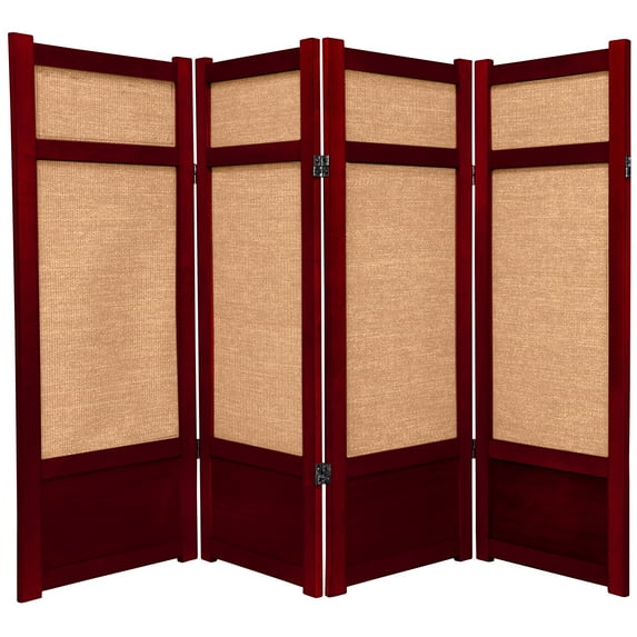 Red Lantern 4 ft. Short Low Jute Shoji Screen - 4 Panel - Rosewood