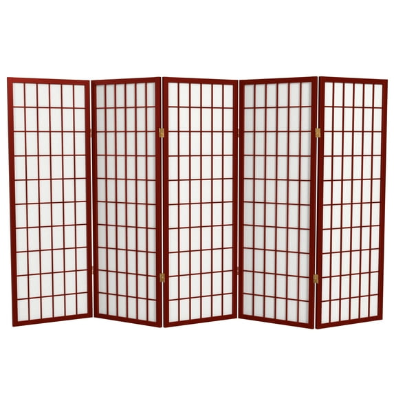 Red Lantern 4 ft. Short Window Pane Shoji Screen - Rosewood - 5 Panels