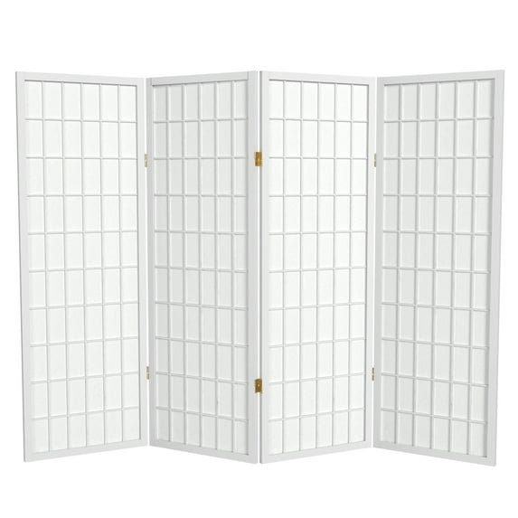 Red Lantern 4 ft. Short Window Pane Shoji Screen - White - 4 Panels