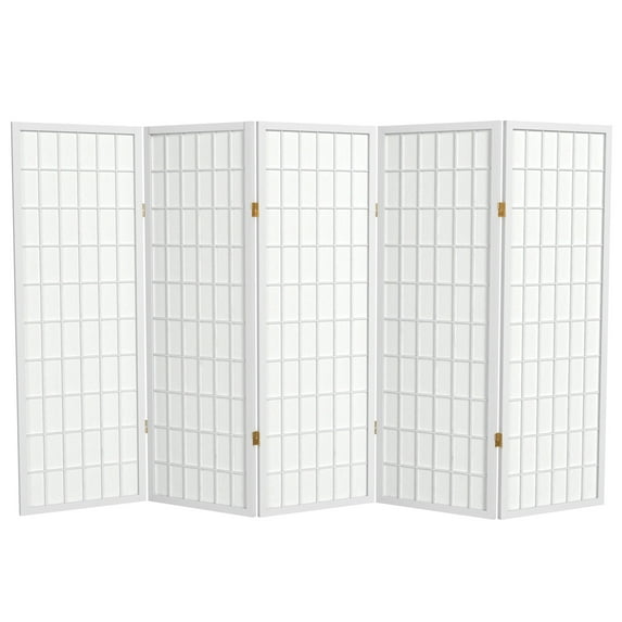Red Lantern 4 ft. Short Window Pane Shoji Screen - White - 5 Panels