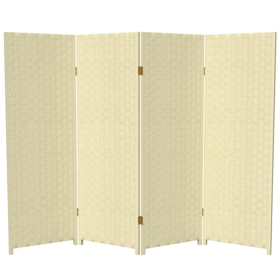 Red Lantern 4 ft. Short Woven Fiber Folding Screen - Cream - 4 Panel