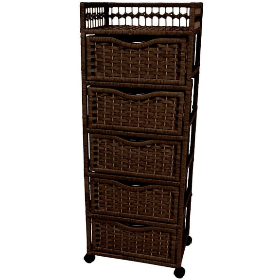 Oriental Furniture 46" Mocha Natural Fiber Dresser, Lightweight, Portable, on Wheels