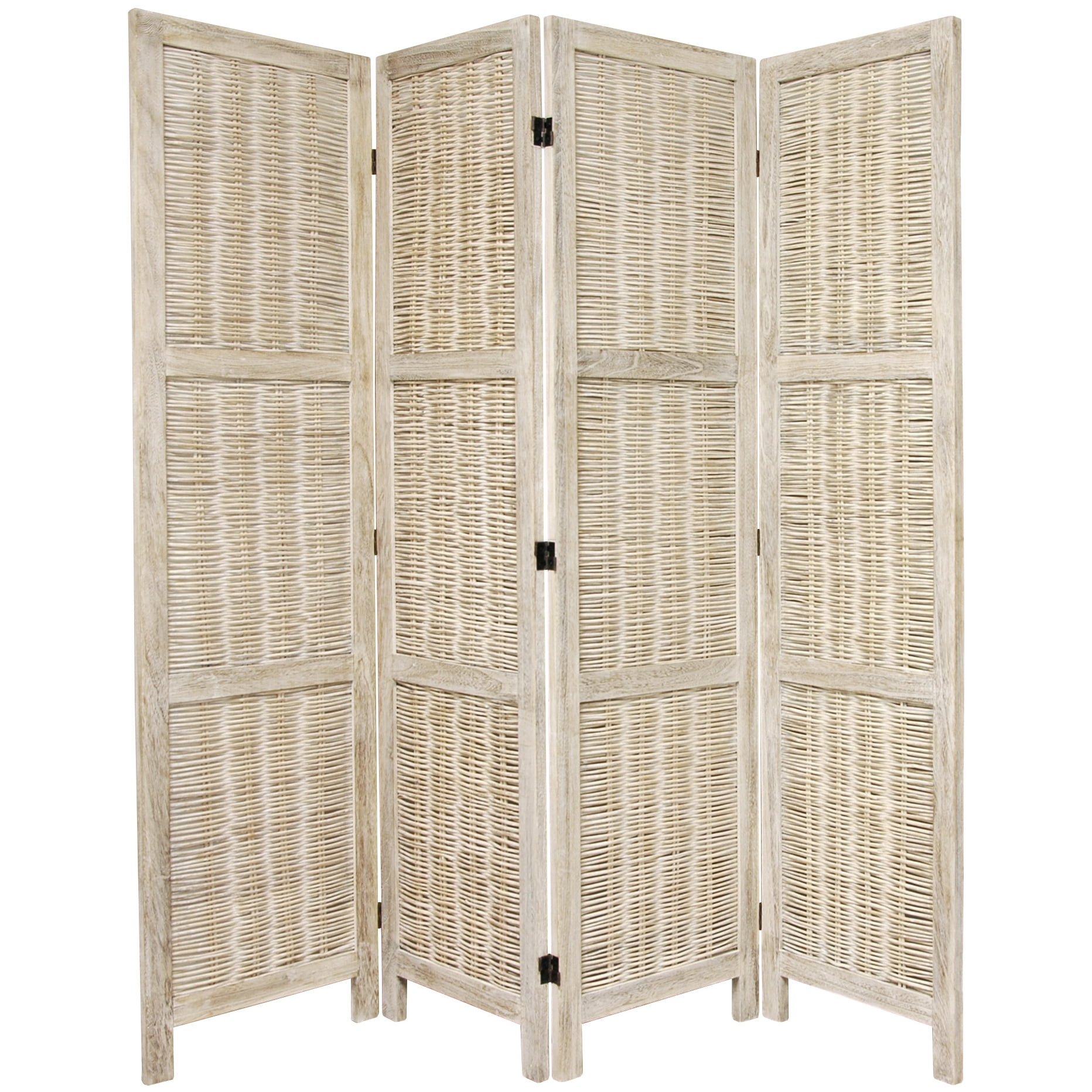 Burnt White Bamboo and Hardwood 4-Panel Folding Room Divider