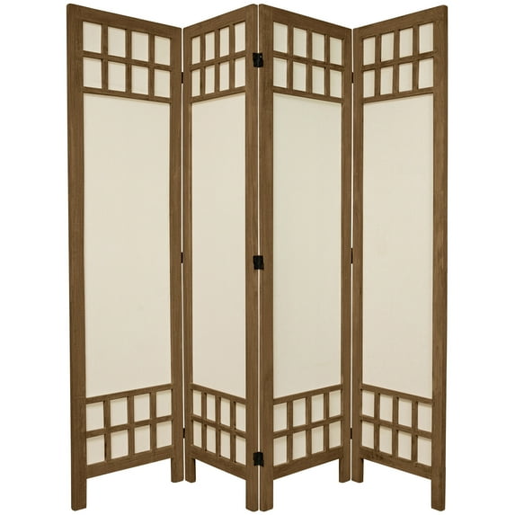 Oriental Furniture 5 1/2 ft. Tall Fabric Pane Room Divider - Grey - 4 Panel
