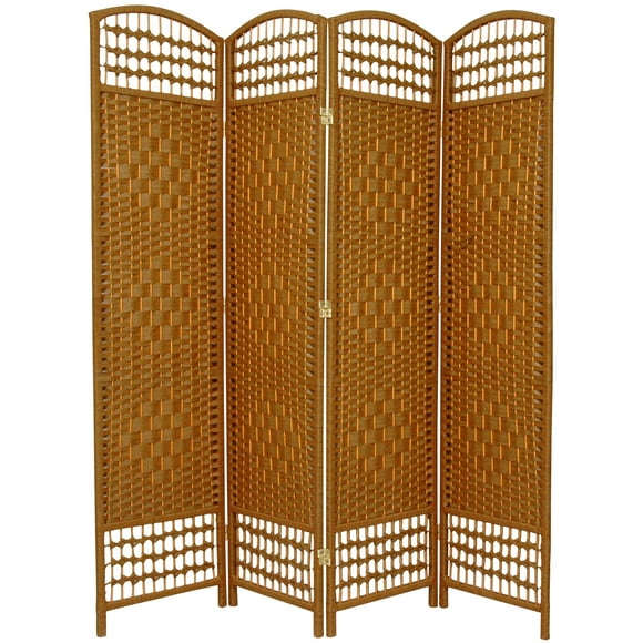 Oriental Furniture 5 1/2 ft. Tall Fiber Weave Room Divider - Light Beige - 4 Panel
