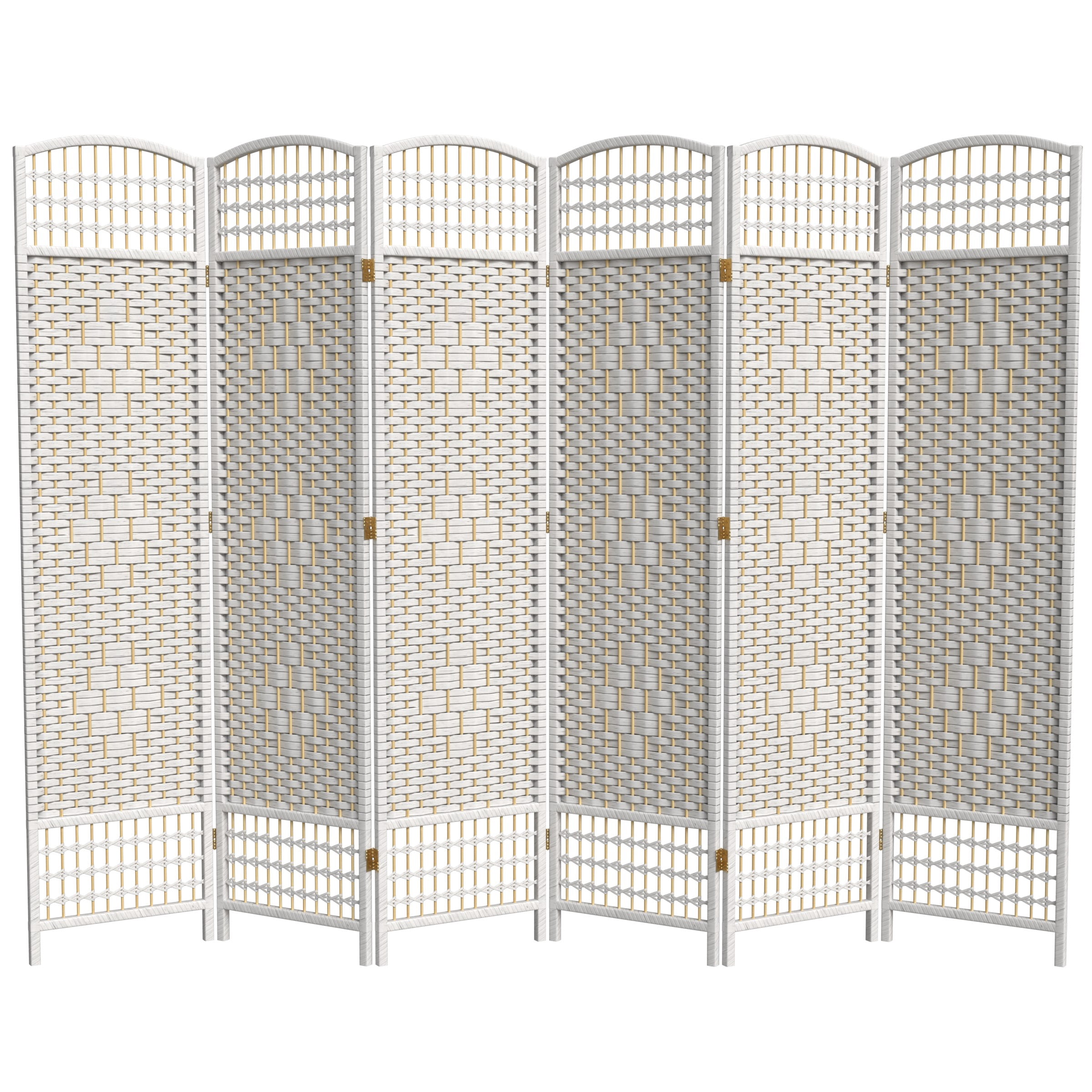 White Ruffle Divider Red Lantern 5 1/2 ft. Tall Fiber Weave Room Divider - White - 6 Panel ...