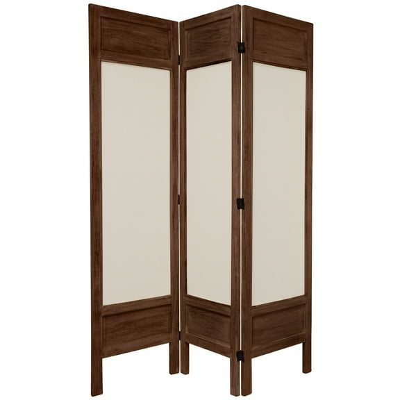 Oriental Furniture 5 1/2 ft. Tall Framed Fabric Room Divider - Brown - 3 Panel