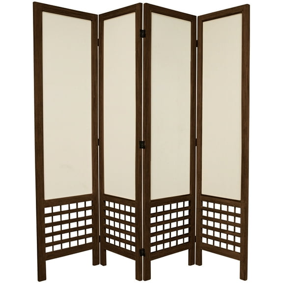 Oriental Furniture 5 1/2 ft. Tall Lattice Fabric Room Divider - Brown - 4 Panel