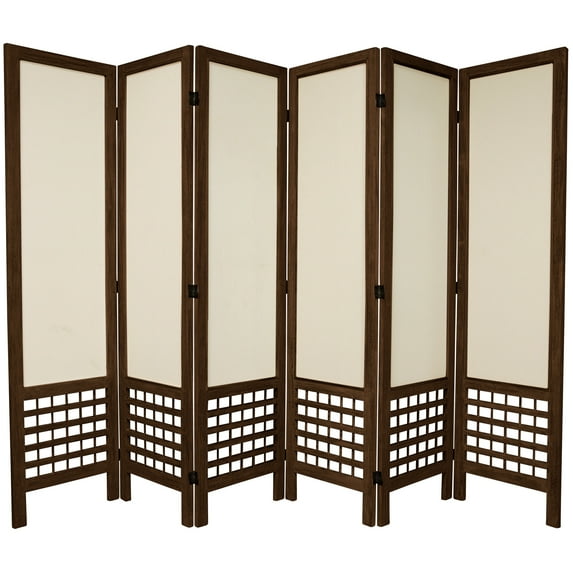 Oriental Furniture 5 1/2 ft. Tall Lattice Fabric Room Divider - Brown - 6 Panel