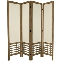 Oriental Furniture 5 1/2 ft. Tall Lattice Fabric Room Divider - Grey - 4 Panel