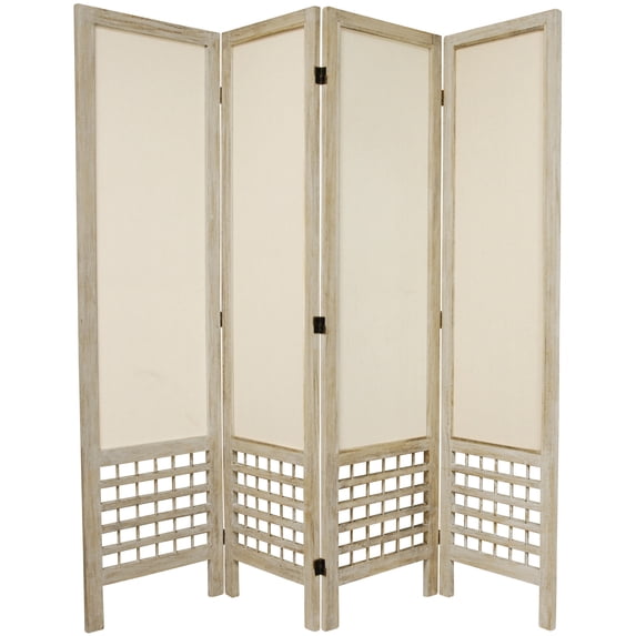 Oriental Furniture 5 1/2 ft. Tall Lattice Fabric Room Divider - White - 4 Panel
