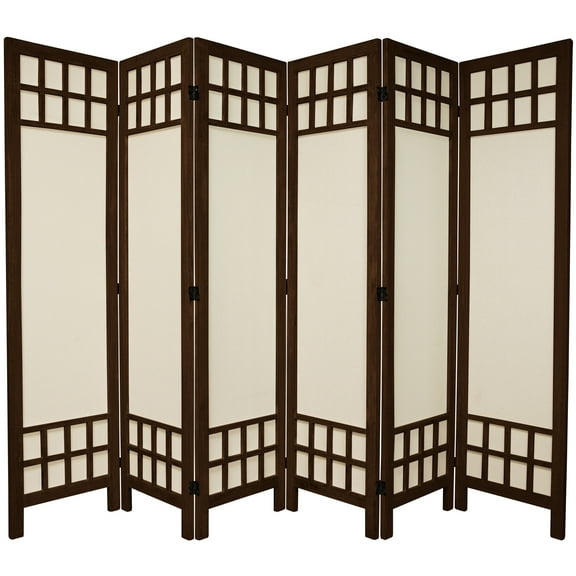 Oriental Furniture 5 1/2 ft. Tall Window Pane Fabric Room Divider, burnt brown, 6 panel