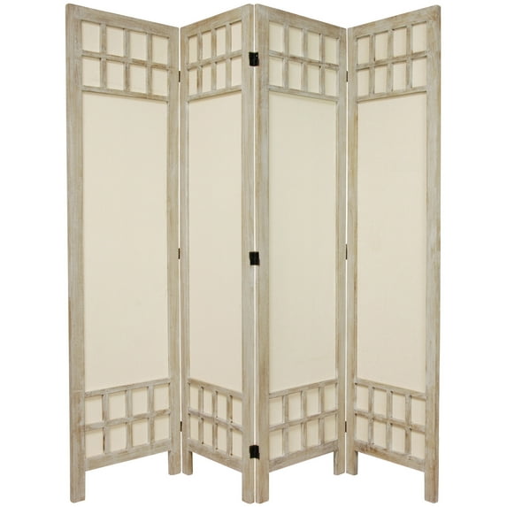 Oriental Furniture 5 1/2 ft. Tall Window Pane Fabric Room Divider, burnt white, 4 panel