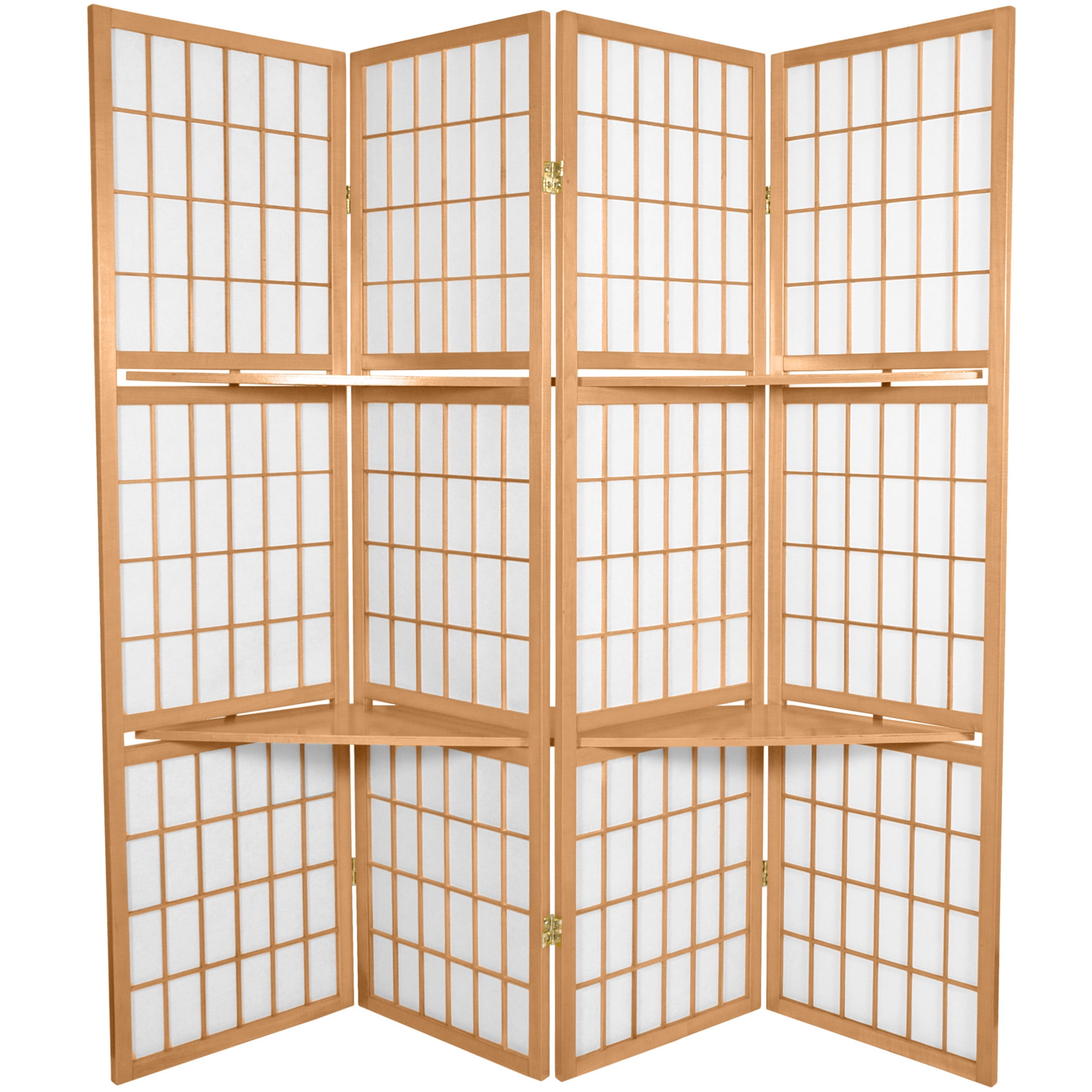 Oriental Furniture 5 1/2 ft. Tall Window Pane w/ Shelf Screen - Natural ...
