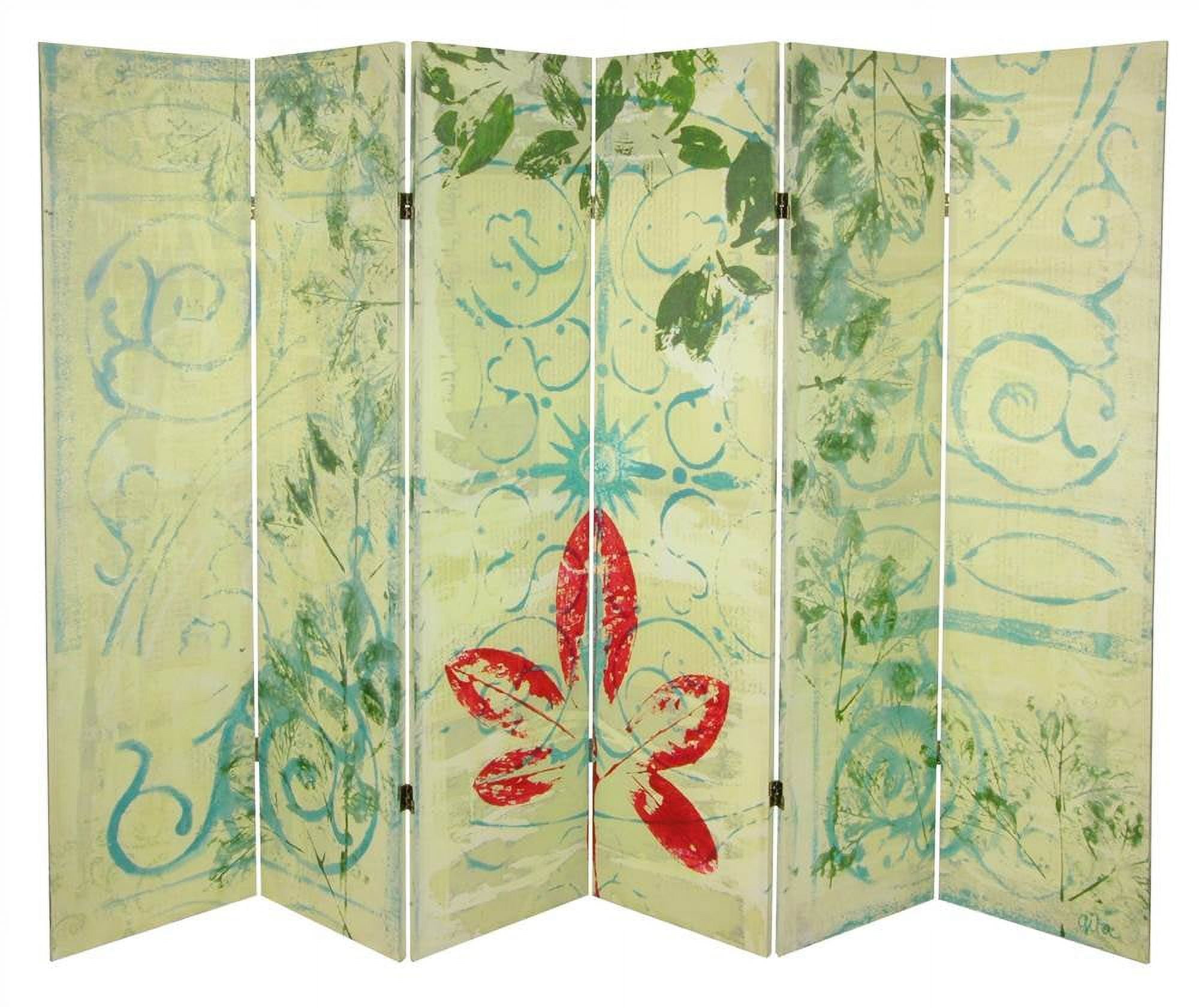 Turquoise and Red Floral Canvas 6-Panel Folding Room Divider