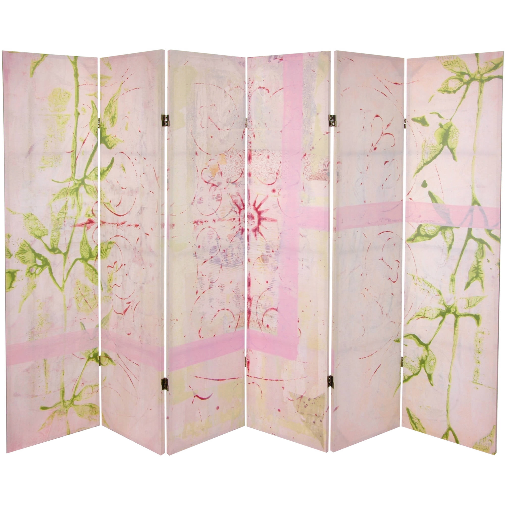 Oriental Furniture 5 1/4 ft. Pink Harmony Canvas Room Divider - 6 Panel ...
