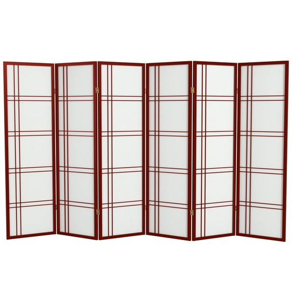 Red Lantern 5 ft. Tall Double Cross Shoji Screen - Rosewood - 6 Panels
