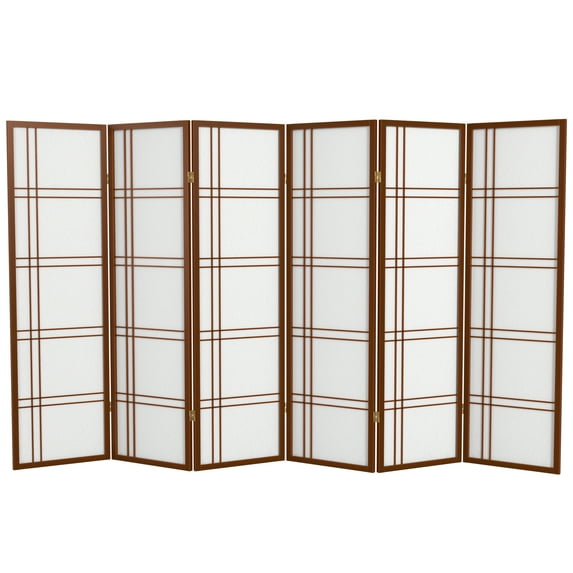Red Lantern 5 ft. Tall Double Cross Shoji Screen - Walnut - 6 Panels