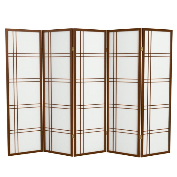 Red Lantern 5 ft. Tall Double Cross Shoji Screen - Walnut - 5 Panels