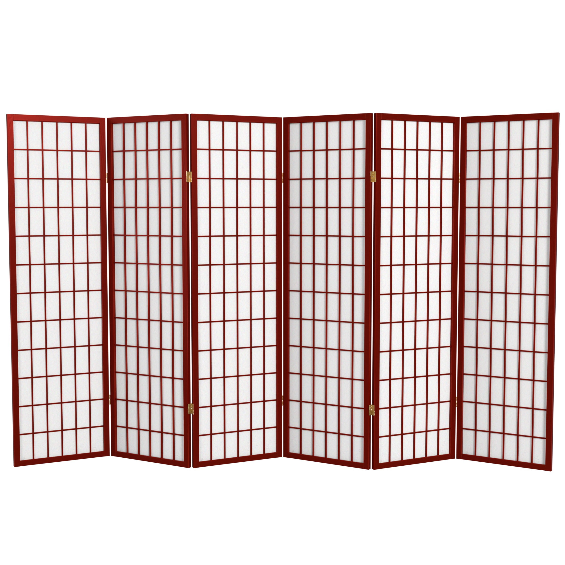 Red Lantern 5 ft. Tall Window Pane Shoji Screen - Rosewood - 6 Panels