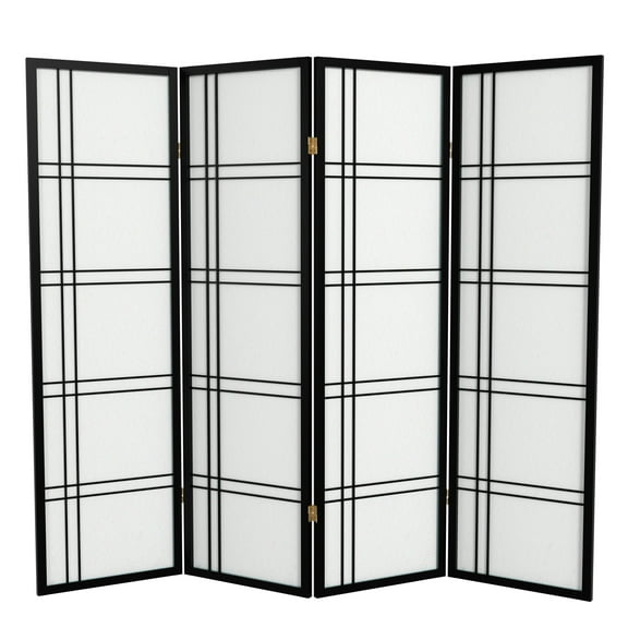 Red Lantern 5 ft. Tall Double Cross Shoji Screen - Black - 4 Panels