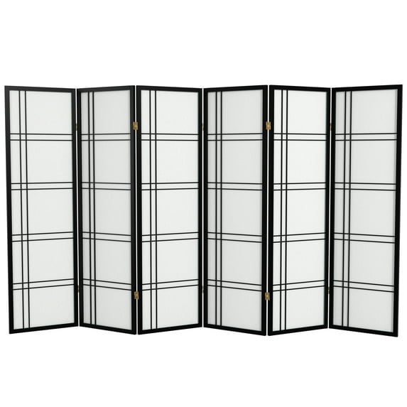 Red Lantern 5 ft. Tall Double Cross Shoji Screen - Black - 6 Panels