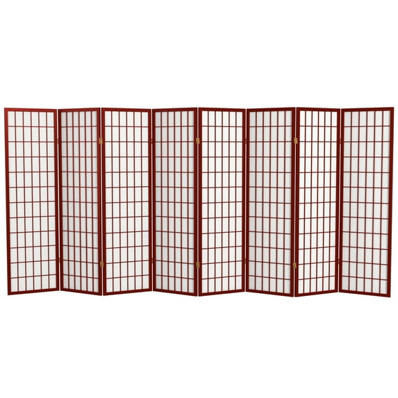 Red Lantern 5 ft. Tall Window Pane Shoji Screen - Rosewood - 8 Panels
