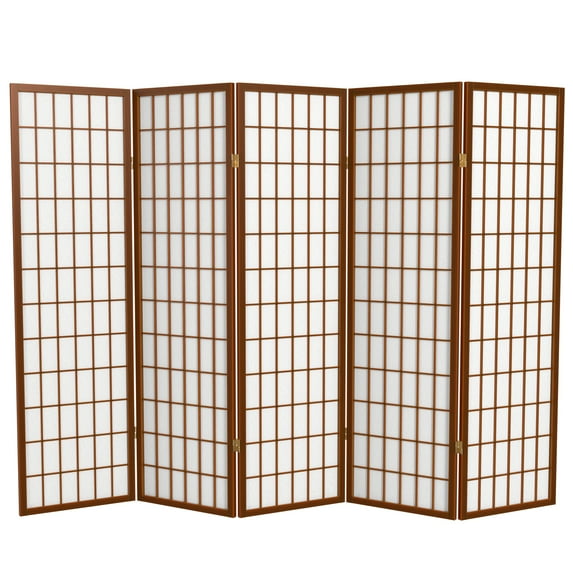 Red Lantern 5 ft. Tall Window Pane Shoji Screen - Walnut - 5 Panels