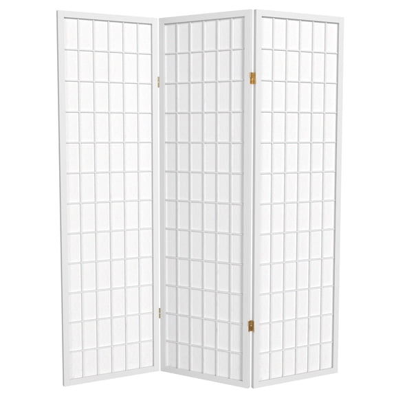 Red Lantern 5 ft. Tall Window Pane Shoji Screen - White - 3 Panels