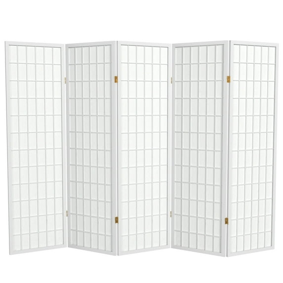 Red Lantern 5 ft. Tall Window Pane Shoji Screen - White - 5 Panels
