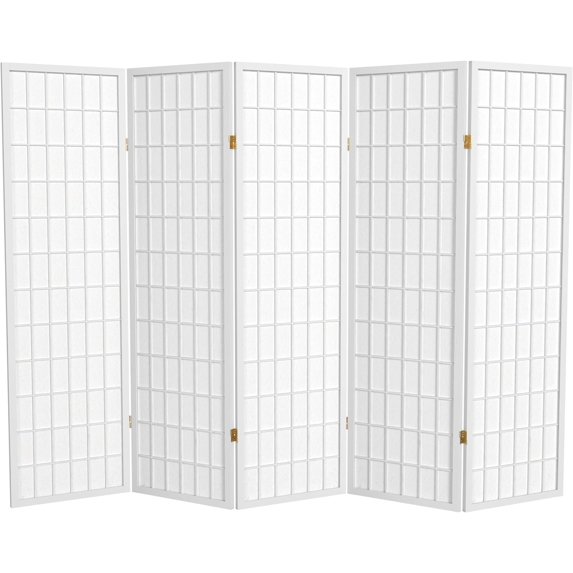 Oriental Furniture 5 ft. Tall Window Pane Shoji Screen - White - 5 Panels
