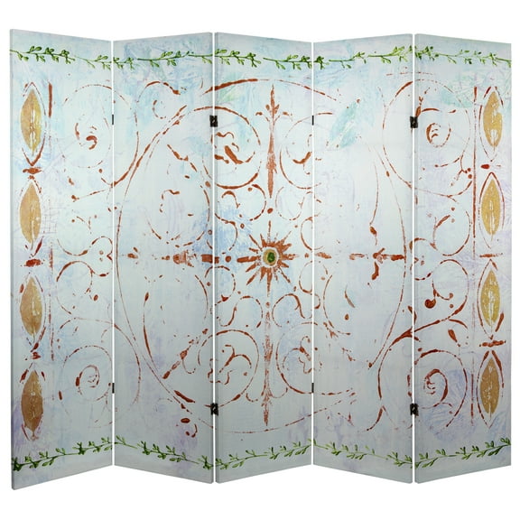 Oriental Furniture 5 ft. Tall Winter's Peace Canvas Room Divider- 5 Panel