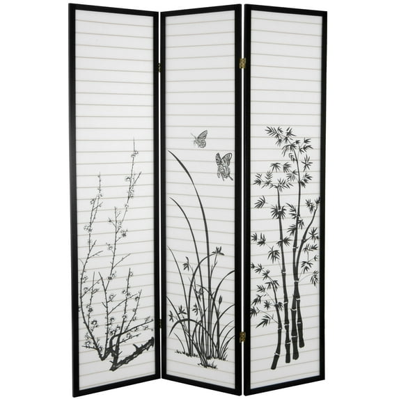 Oriental Furniture 6 Ft Tall Bamboo and Blossoms Room Divider, 3 panel