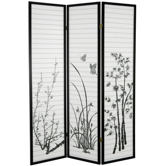 Oriental Furniture 6 Ft Tall Bamboo and Blossoms Room Divider, 3 panel