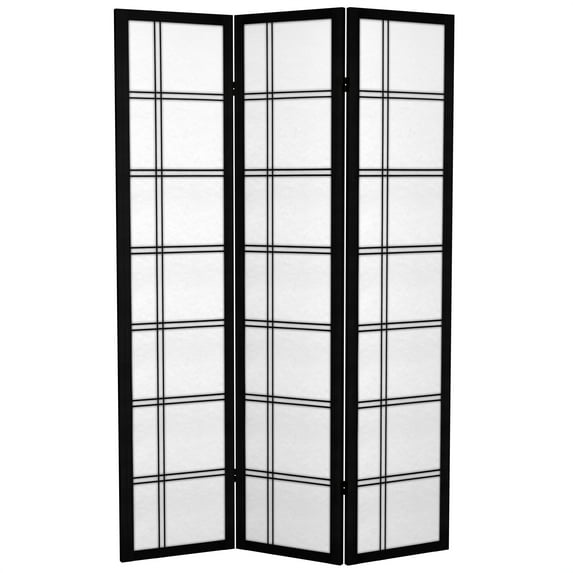 Oriental Furniture 6 Ft Tall Canvas Double Cross Room Divider, black, 3 panel