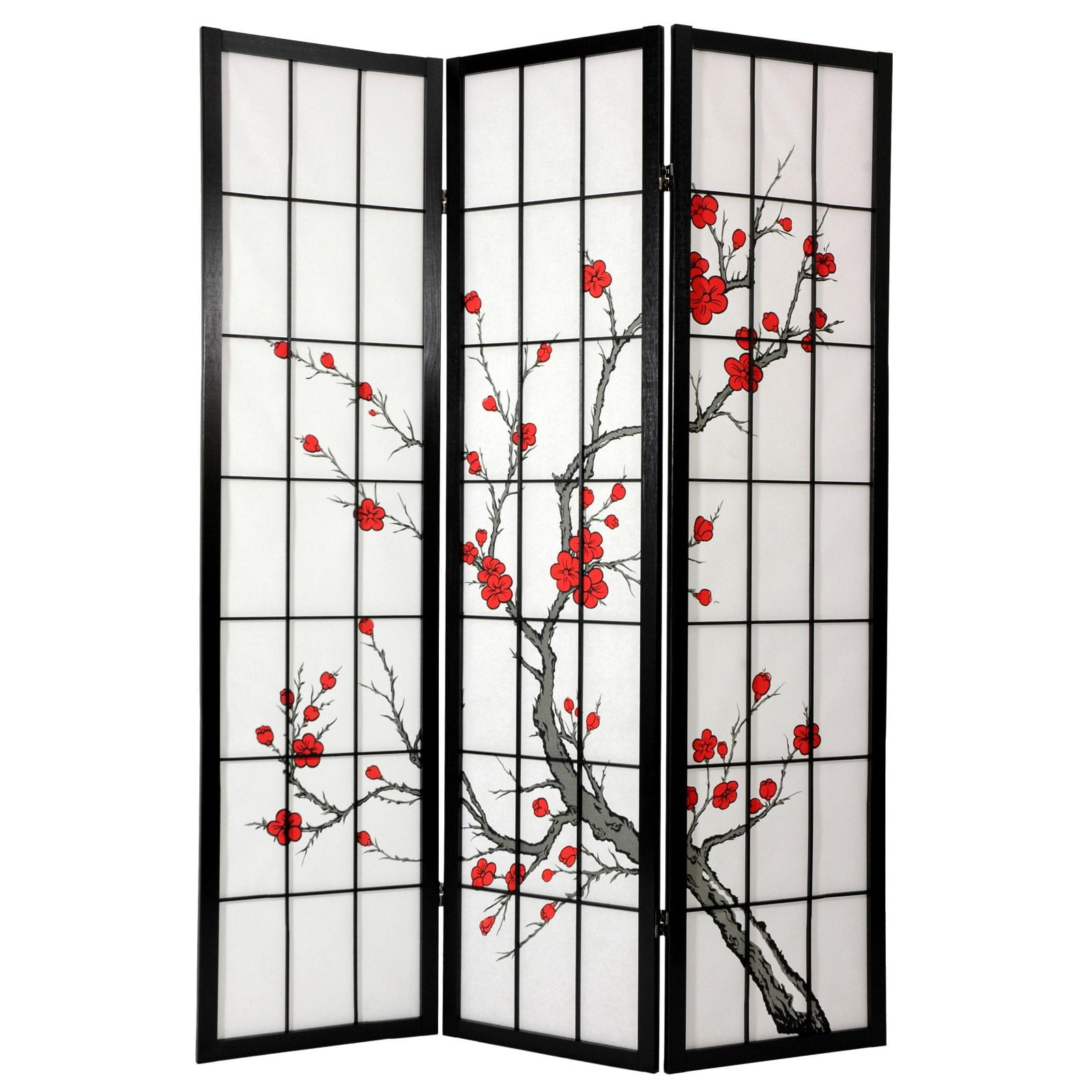 6 Ft Black Shoji Screen with Cherry Blossom Print