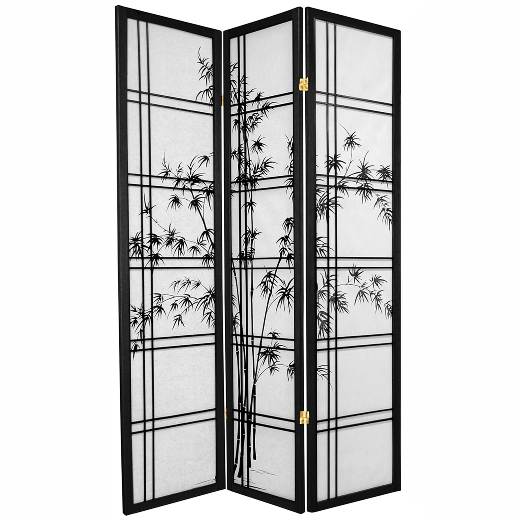 72" Black Bamboo Tree Shoji 3-Panel Room Divider